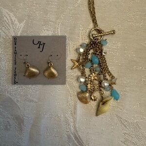 NWT Ocean Theme Seashell Lariat Necklace & Earrings